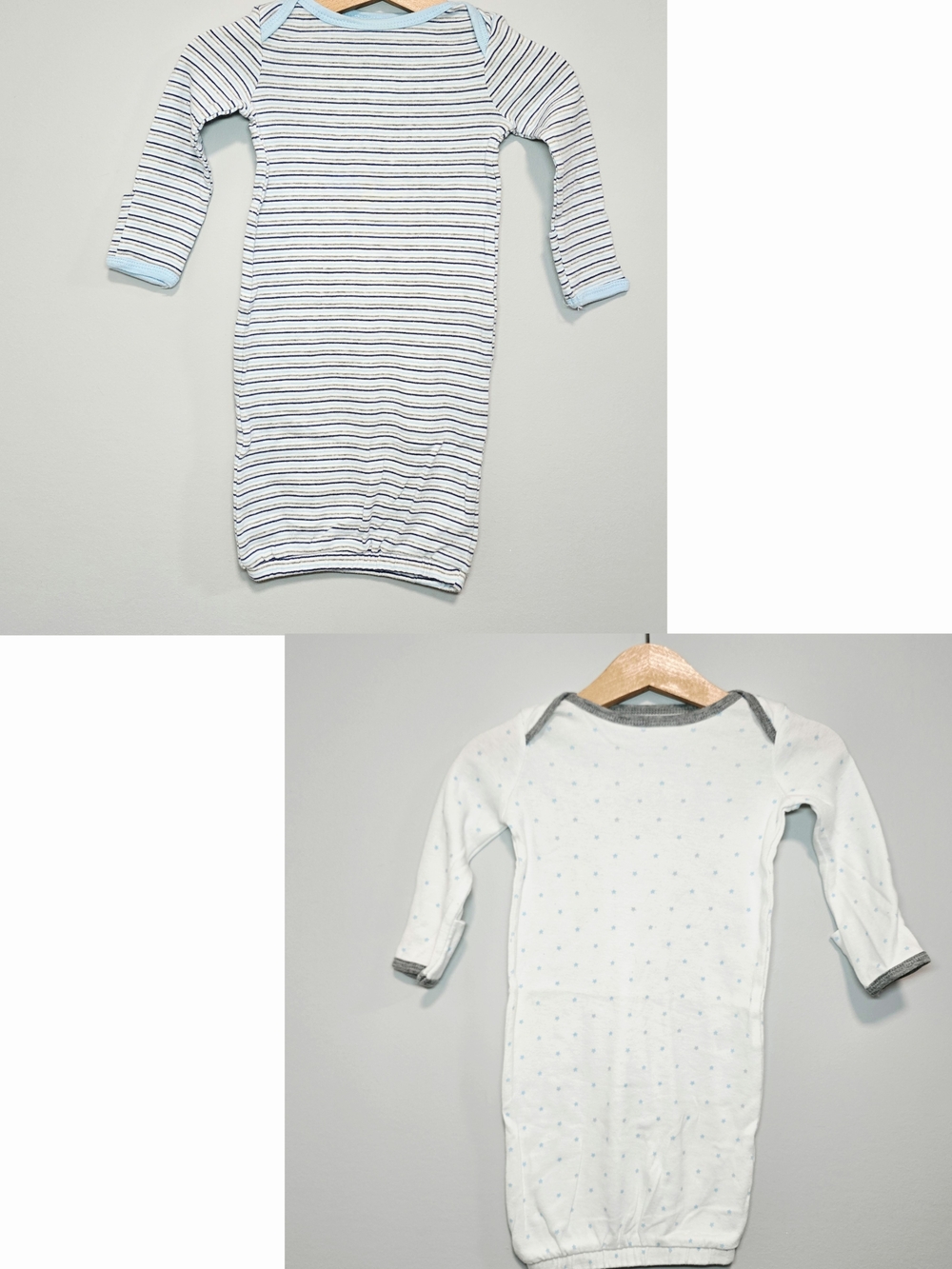 2 Circo Baby Long-Sleeve Sleep Gowns in White with Light Blue Accents